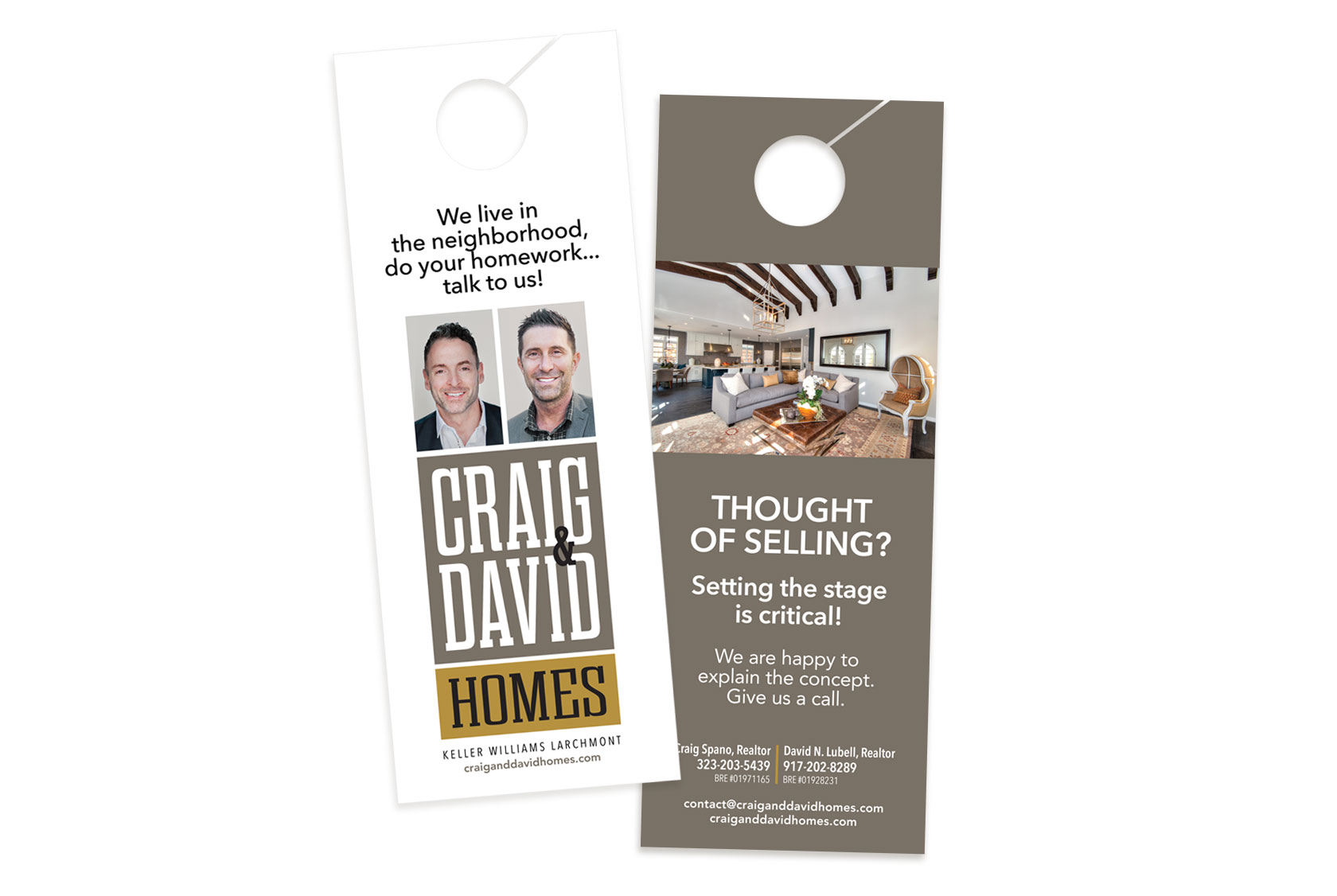 doorhanger design for a real estate business by Tastebuds: Los Angeles Branding + Small Business Marketing Consultant