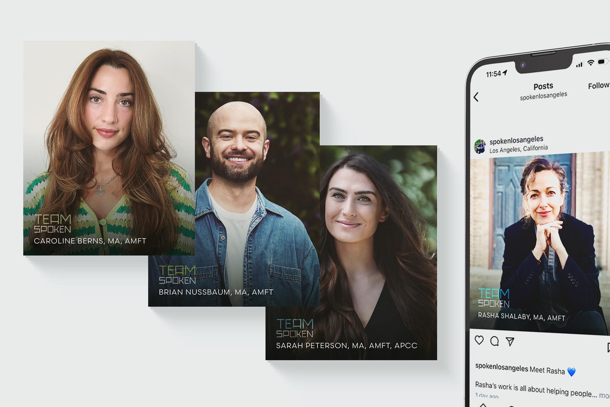 PORTFOLIO IMAGE: Branded portraits of associate therapists used for a series of social media posts reflecting an expansion of the client’s mental health practice